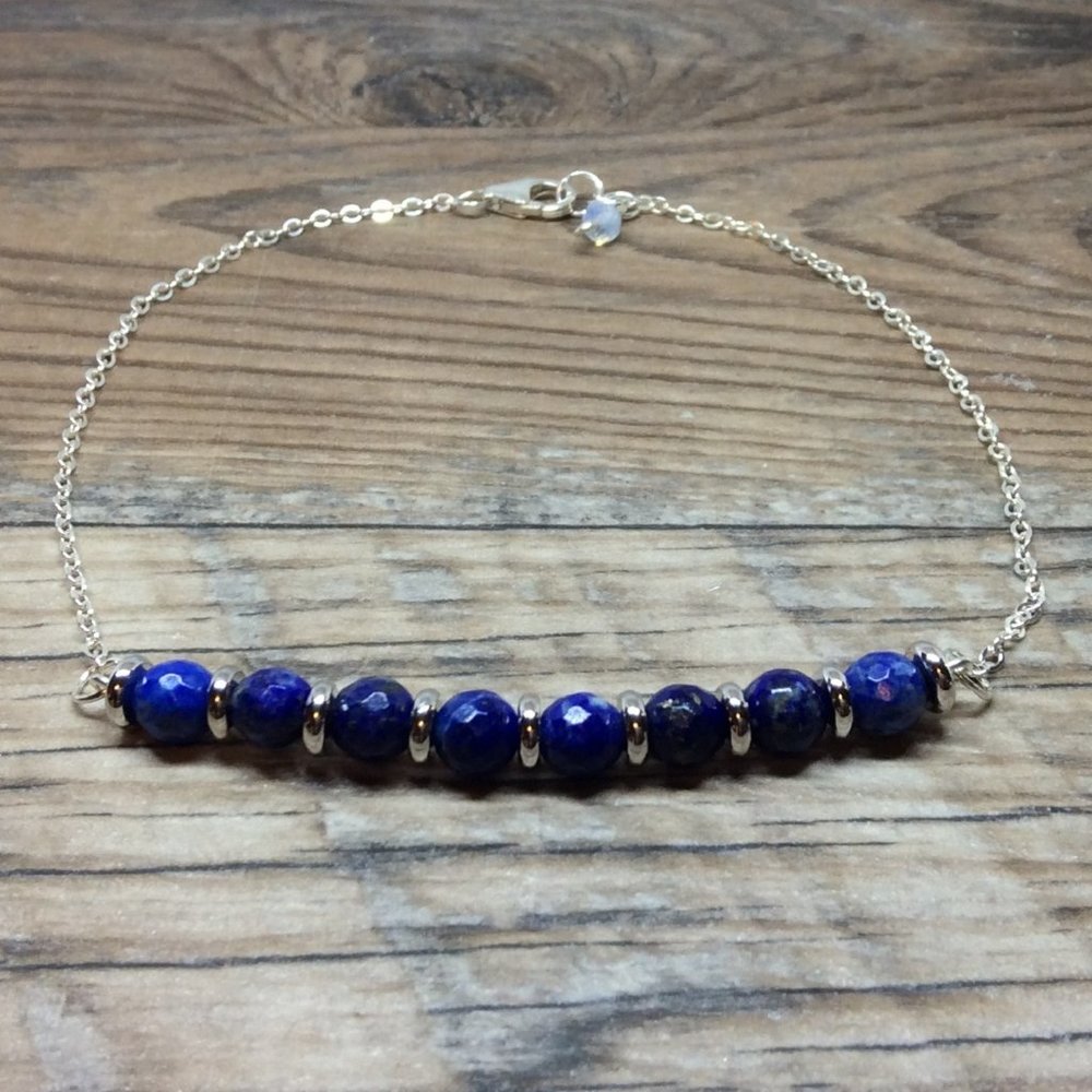 Lapis Lazuli anklet, Sterling Silver, throat chakra, crystal healing jewelry